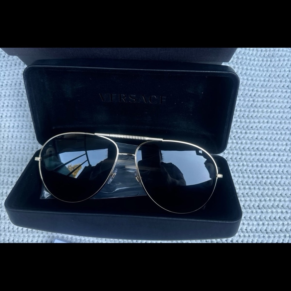 Versace Gold and Black Aviator Sunglasses